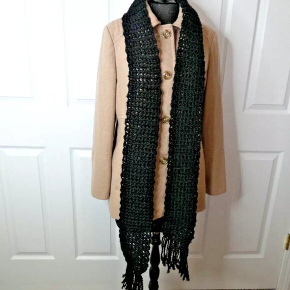 Black Scarf 91x5 Long Goth Chunky Handmade Crochet Hand Knit Unisex Retro NWT - Picture 2 of 9